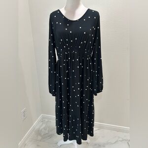 Isabel Maternity Black Long Sleeve Polka Dot Maxi Maternity Dress, Size L